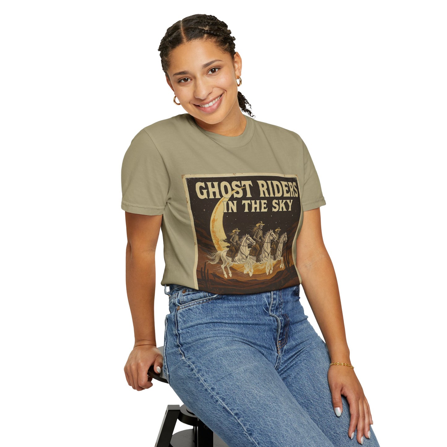 Skeleton Cowgirl Unisex T-shirt - Ghost Riders in the Dark Design