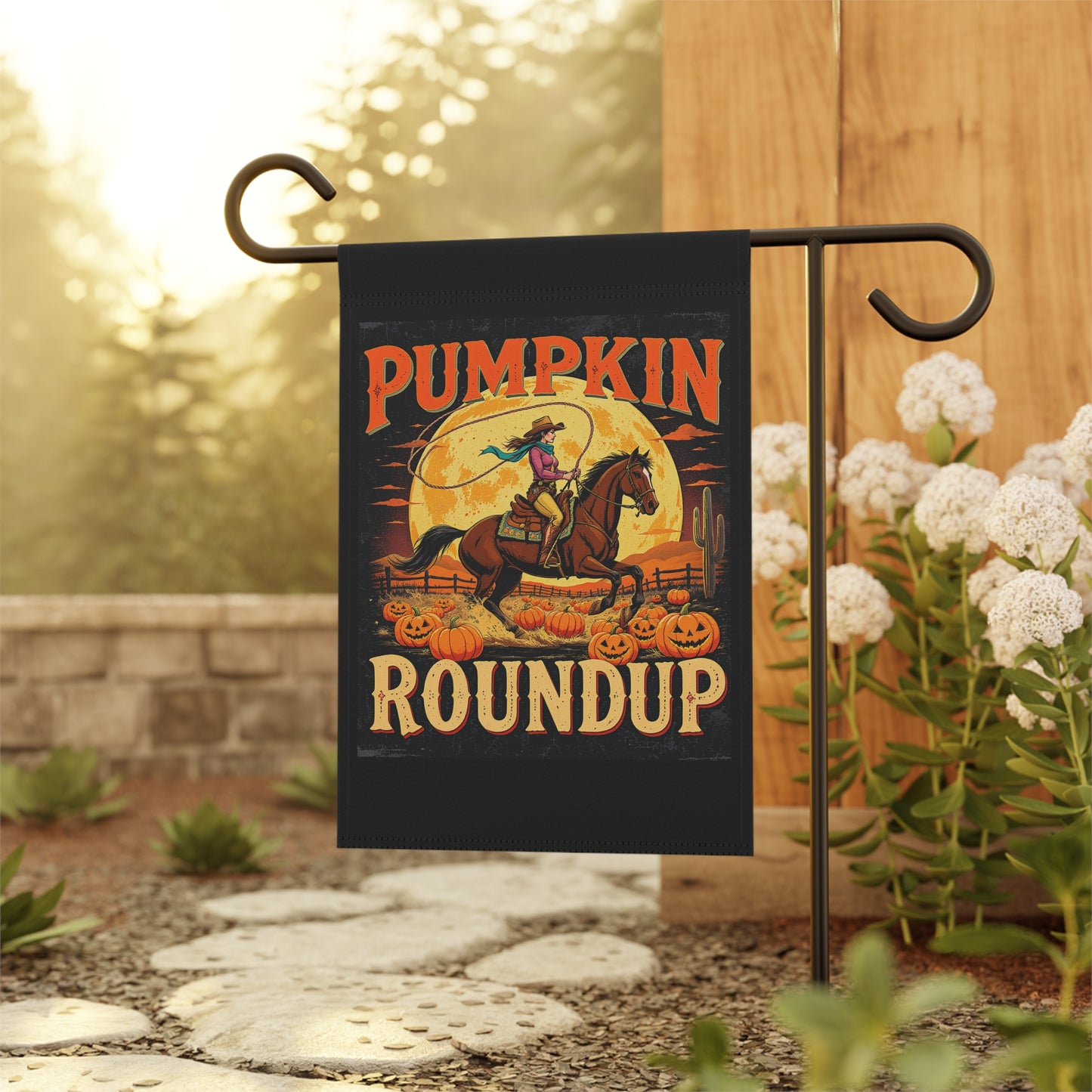 Fall Garden Banner, Pumpkin Roundup Seasonal Flag, Autumn Home Decor, Outdoor Decoration for Halloween, Thanksgiving, Rustic Farmhouse