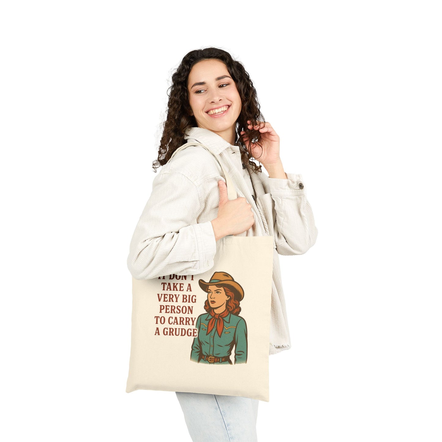 Canvas Tote Bag - Vintage Cowgirl Grudge Carrying Design