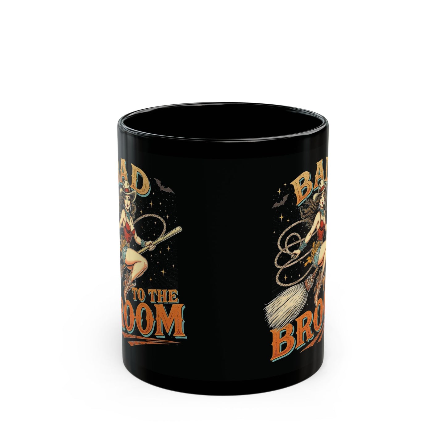 Mug - Bad to the Broom Cowgirl Riding a Broom Halloween Coffee Cup