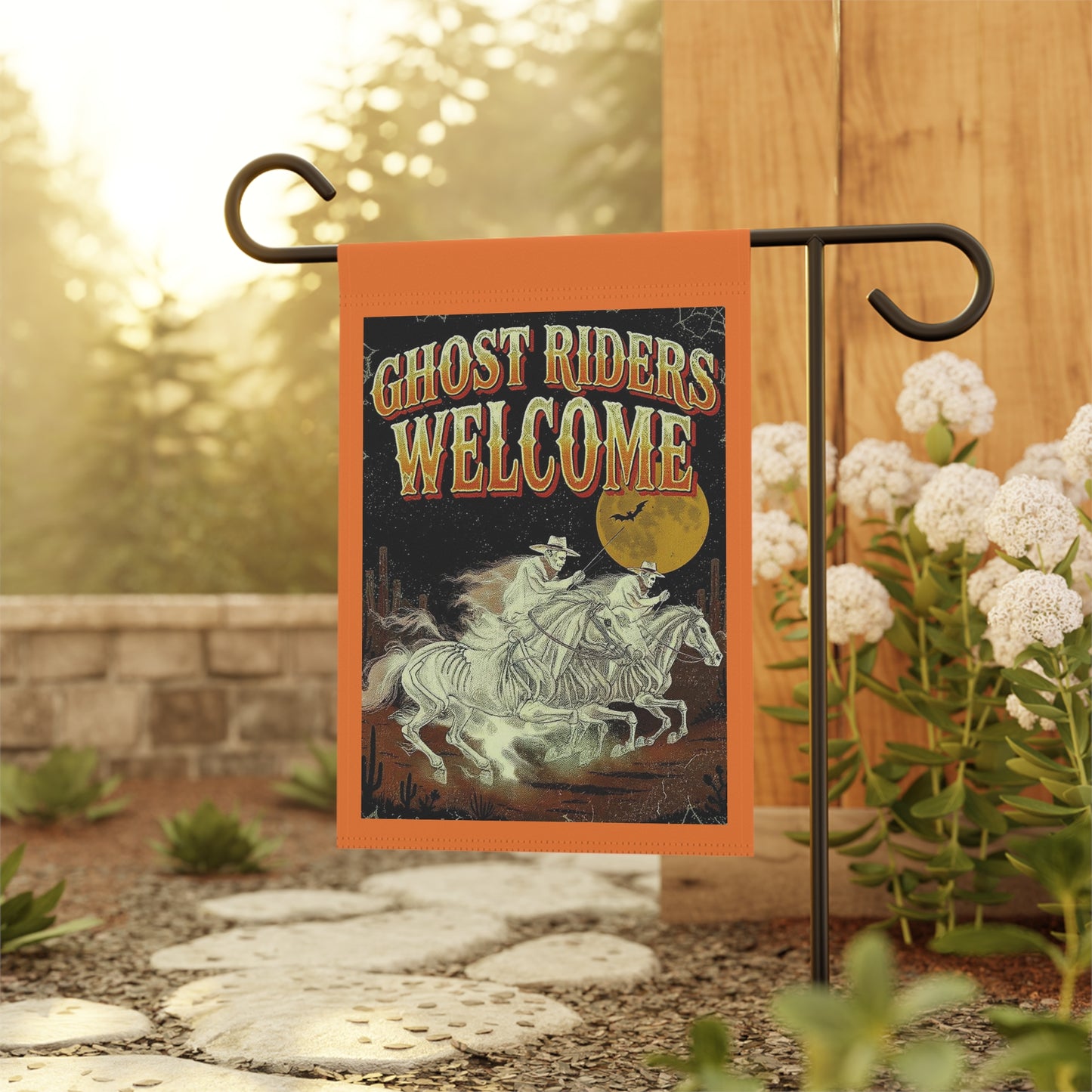 Ghost Riders Welcome Garden Flag, Spooky Outdoor Decor, Halloween Banner, Eerie Welcome Flag, Ranch Decoration, Fall Home Accent