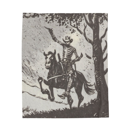 Cowboy Skeleton Velveteen Plush Blanket - Cozy Throw, Vintage Decor, Western Style, Gift for Horse Lovers