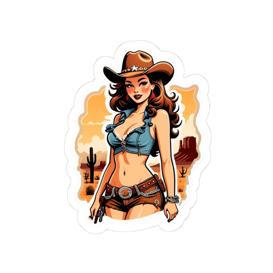 Pin-Up Cowgirl Kiss-Cut Stickers, Wild West Theme Western Pinup Saloon Girl, Laptop Decals Waterproof Vinyl Sticker, Rodeo Doodle Cute Art,