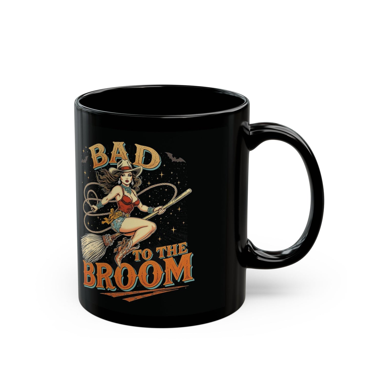 Mug - Bad to the Broom Cowgirl Riding a Broom Halloween Coffee Cup